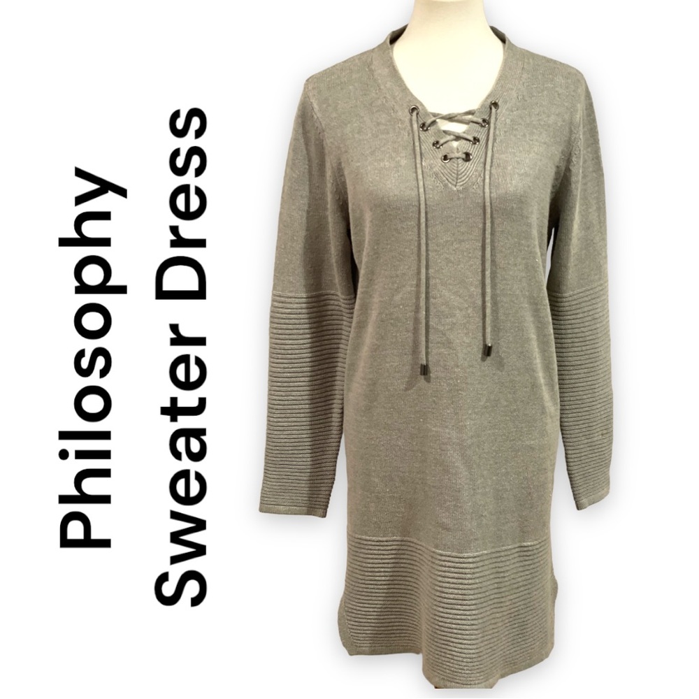 Philosophy Ribbed Sweater Dress with Lacing